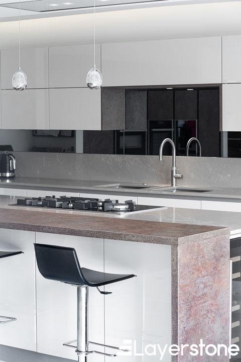 Quartz Kitchen Worktop Upstands Mirrored Splashback